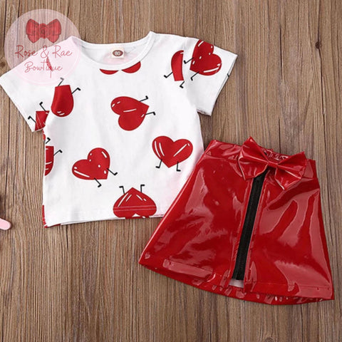 Red Heart Pleather Skirt Set 2T & 3T