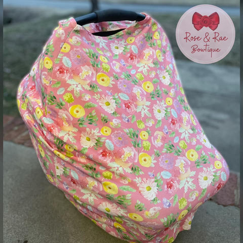 3 in 1 Pink Floral Nursing Cover/ Shopping Cart Cover / Car Seat Cover