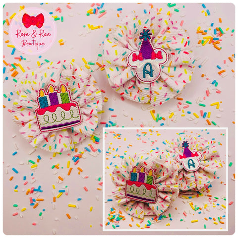 Personalized Initial Birthday Sprinkle 3 inch Shredded Bow Piggie Set