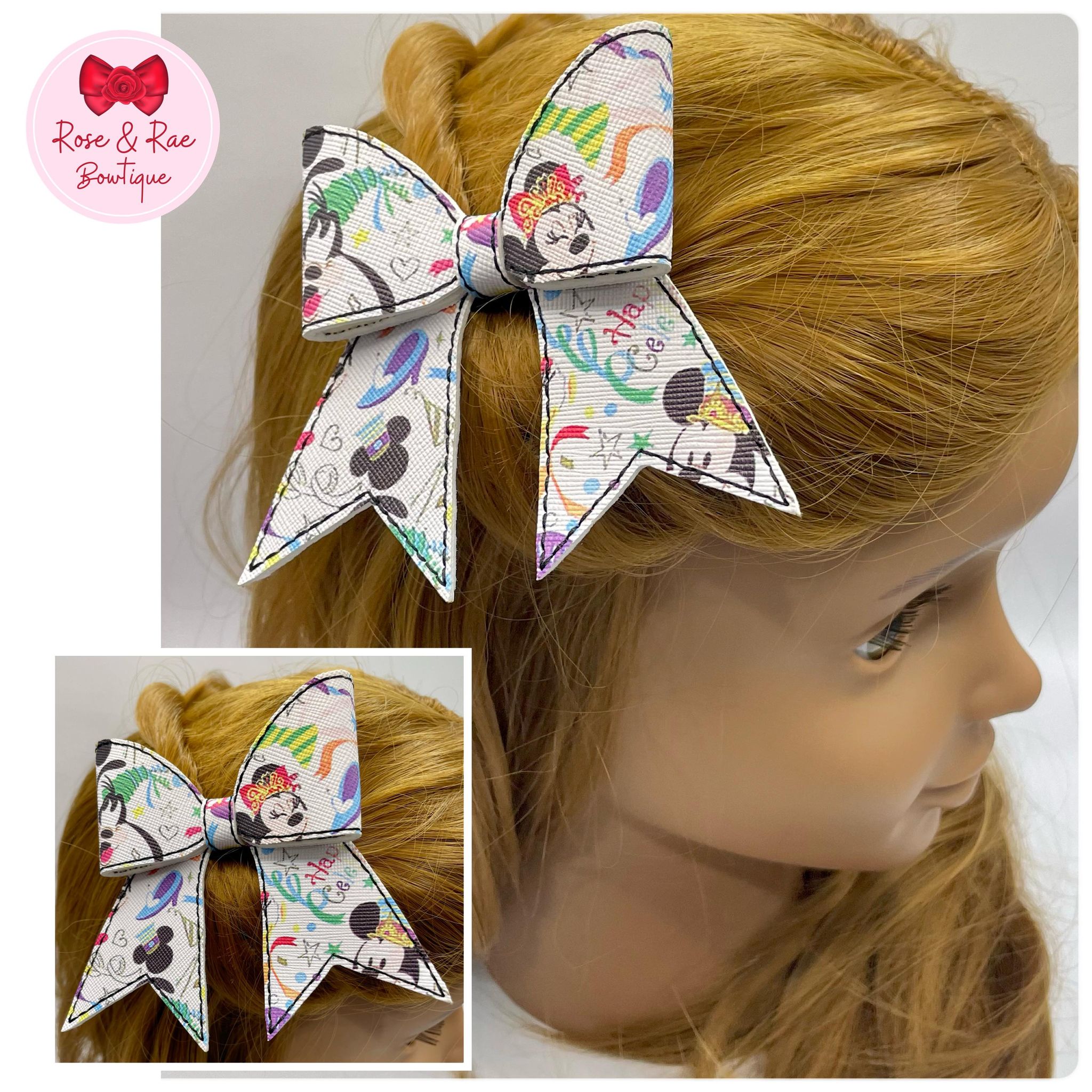 Magical Place Embroidered Leather Bow on Clip