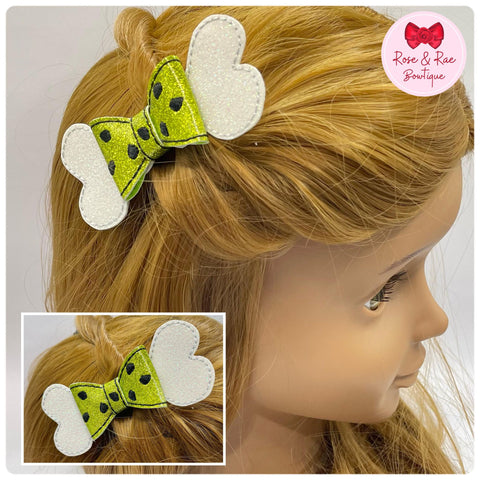 Pebbles Embroidered Leather Bow on Clip